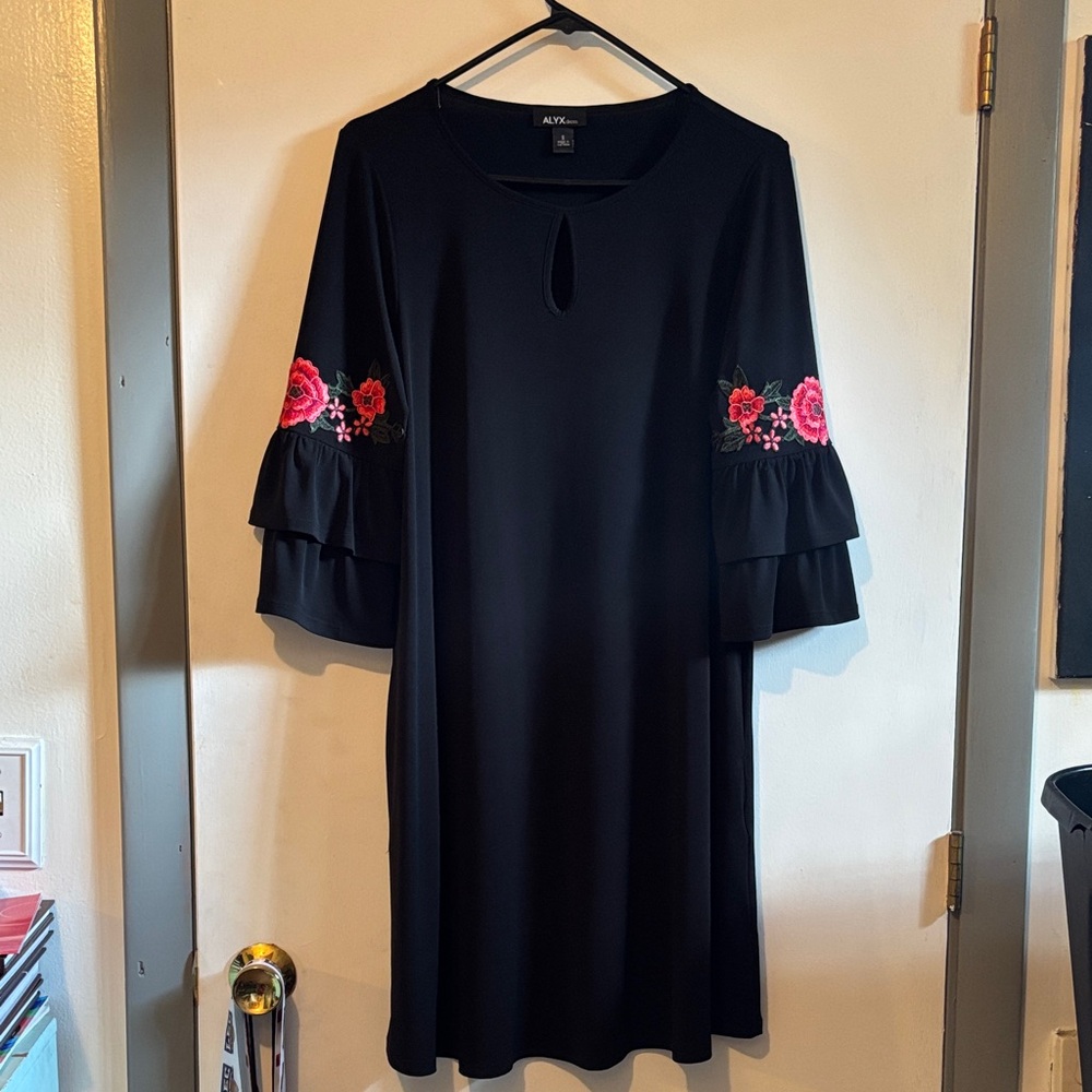 Alyx Black Dress with Red Floral Sleeves
